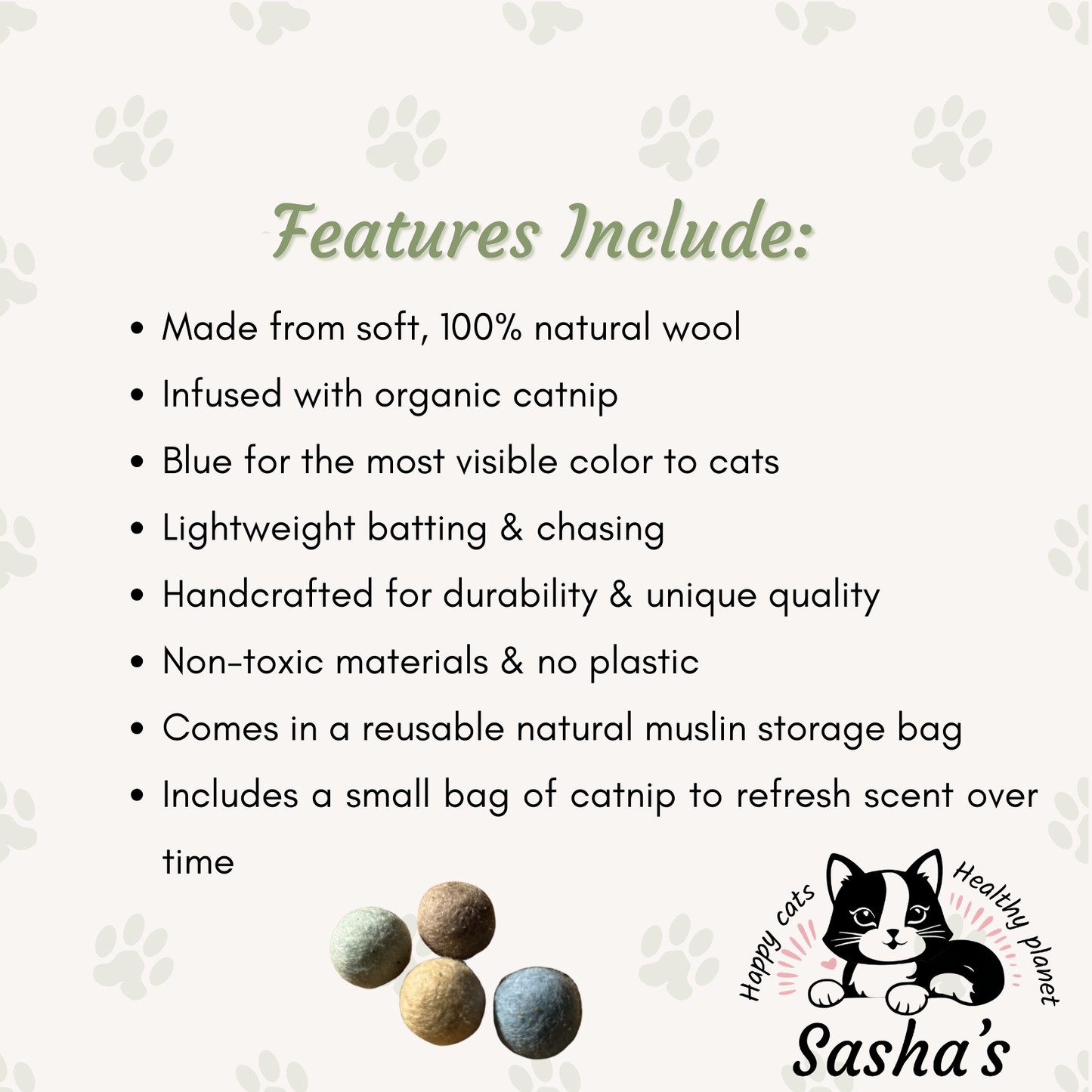 Eco-Friendly Wool Cat Balls - 4-Pack