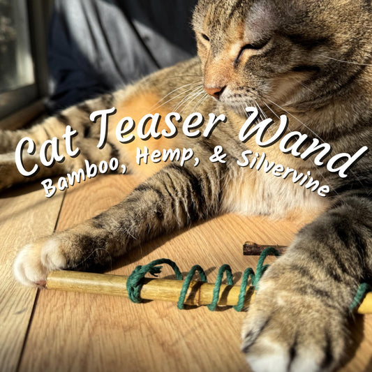 Bamboo Wand Cat Toy with Hemp Rope & Chewable Silvervine Stick - Non-Toxic, Safe, Durable, Eco-Friendly Interactive Toy for Cats