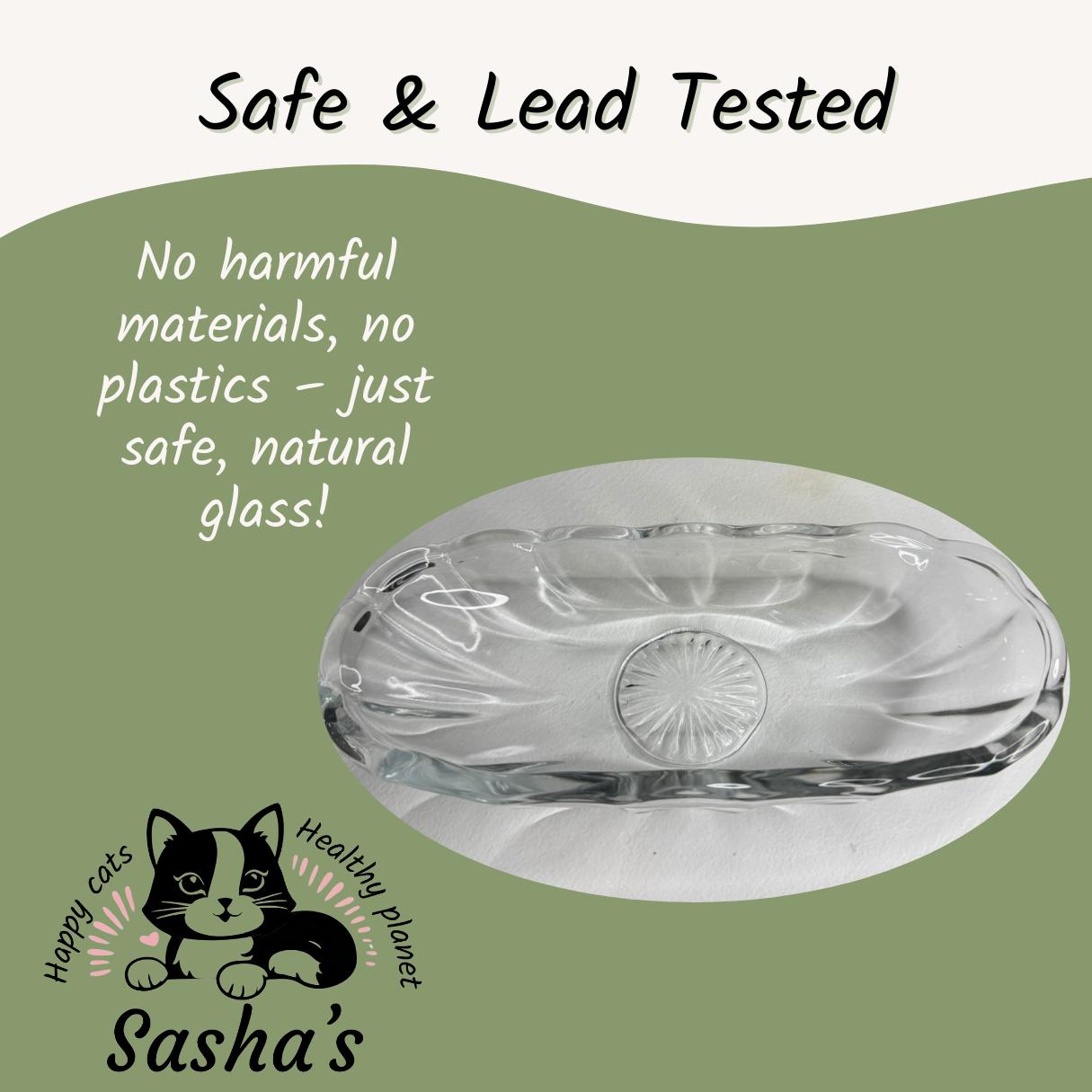 Wide Oval Glass Cat Bowl | Whisker Relief, Plastic-Free, Lead-Free | Cat Dish, Water Bowl, Food Bowl, Vintage-Inspired